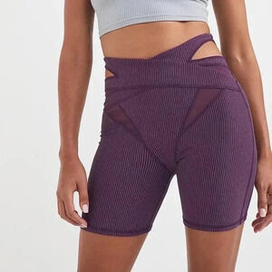 For Love and Lemons Strappy Sheer Mesh‎ Biker Shorts Purple Plum
